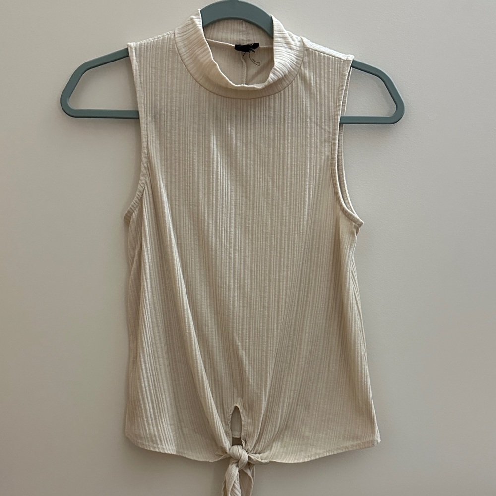 Sleeveless Cream Tie-Front Top